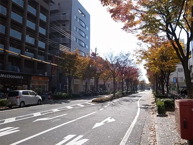 阪急「武庫之荘」駅南側の広場と山幹通りを結ぶ通り。沿道には各種店舗が建ち並び、にぎわいがあります。