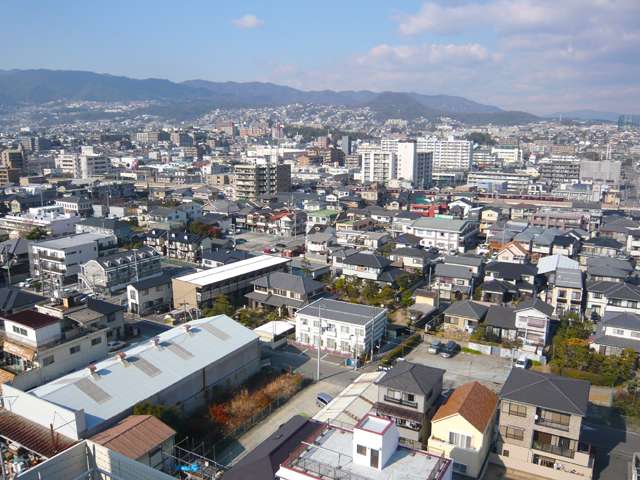 中殿町遠景。一戸建てが中心に建ち並ぶ、区画の整った住宅地です。