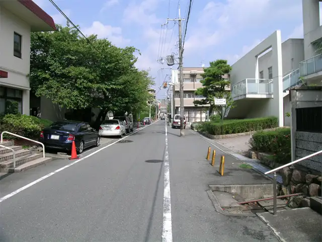 道幅はやや狭めですが、区画が整っており、地勢は平坦です。