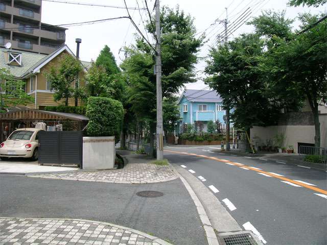 マンションと一戸建てが混在し、通りは街路樹がきれいです。