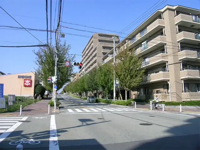 区画の整った『上山手町』、『佐井寺南が丘』周辺。マンションと一戸建てが混在しています。