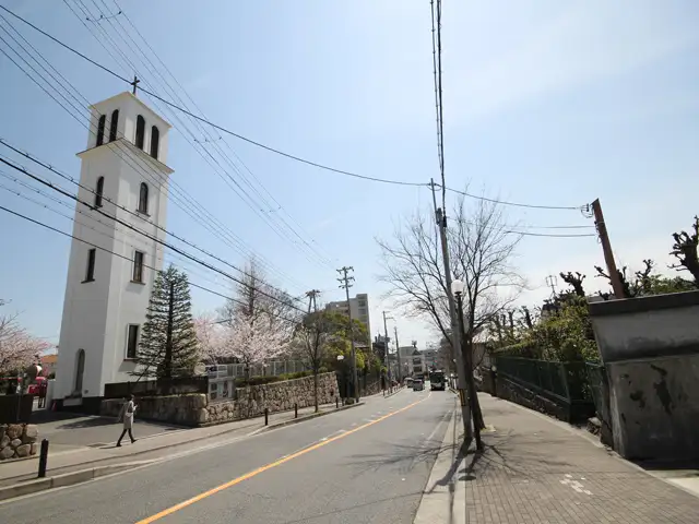 神戸大学、神戸松蔭女子大学へとつづく道。高台、南斜面地で開放感があります。