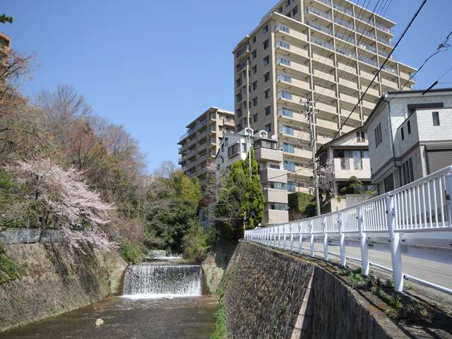 「大土平町」周辺の六甲川。緑豊かな住環境。近くに神戸大学、神戸松蔭女子学院大学があります。