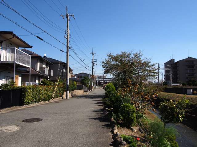 町の南側を流れる川。田畑が広がり、のどかな雰囲気のある街並みです。