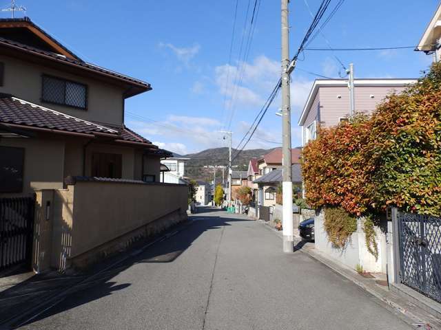 道幅が広く、区画が整っているのが特徴。敷地の広い一戸建てが整然と立ち並んでいます。