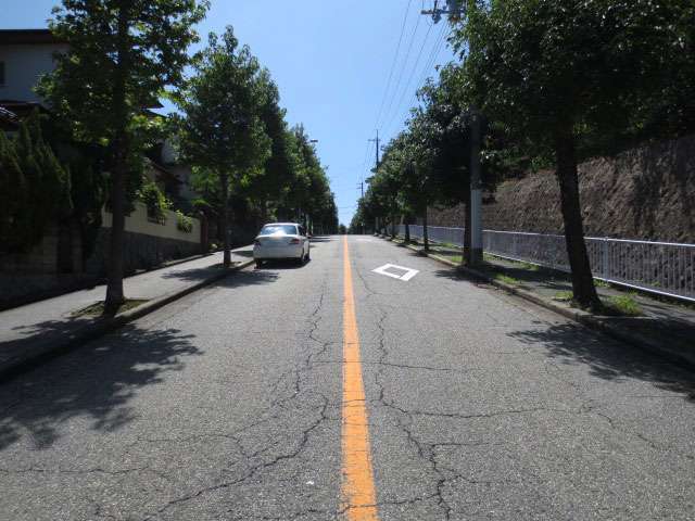 駅との高低差約250mの高台のため、勾配の急な坂道が続き、移動には車やバスが必需品。