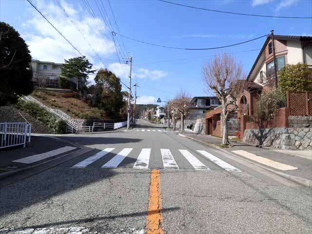 敷地の広い一戸建てが中心に立ち並ぶ閑静な街並み。
