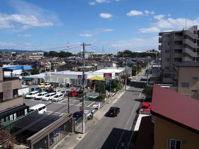 一戸建てやマンションなどの住居の他に、スーパーなどの買物施設が混在しています。