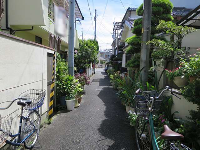 町の西部を北方向から見た景色。街路は狭いですが、緑豊かな家屋が多いです。