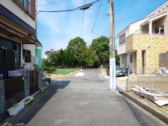 町の中央部を南東方向から見た景色。町の中央部から南部にかけては田畑が多く残っています。