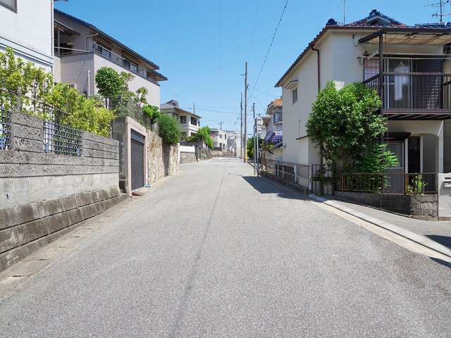 町の北部を南方向から見た景色。区画の街路沿いに一戸建てが並んでいます。