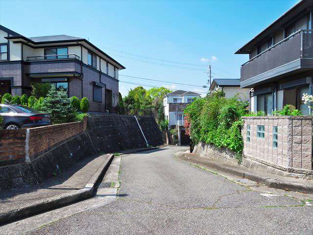 町の北部を南西方向から見た景色。敷地の広い一戸建てが多いです。