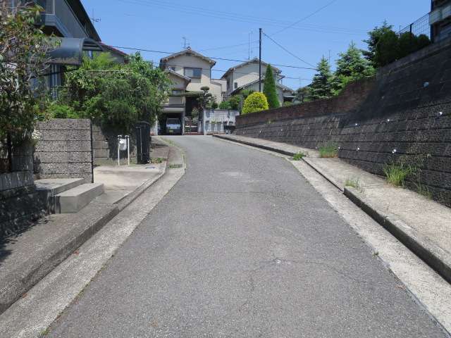 町の北部を南西方向から見た景色。勾配が急な坂道が続いています。