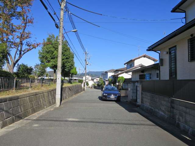 町の北東部を南西方向から見た景色。左には公園があります。