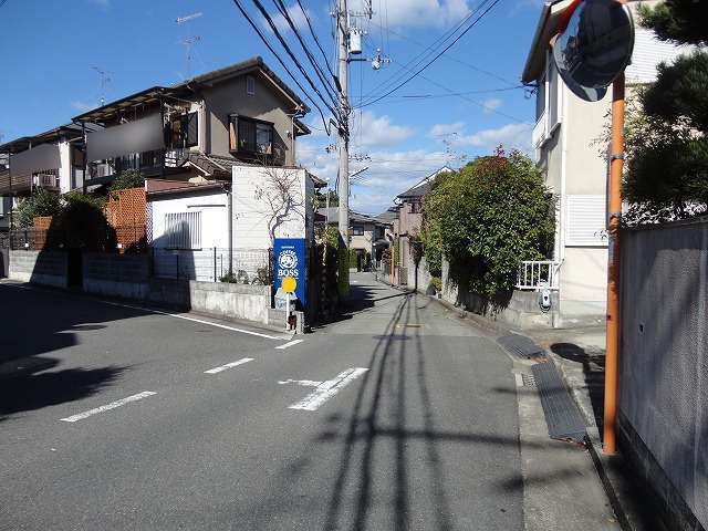 町の南部を南東方向から見た景色。一戸建てが中心に並んでいます。