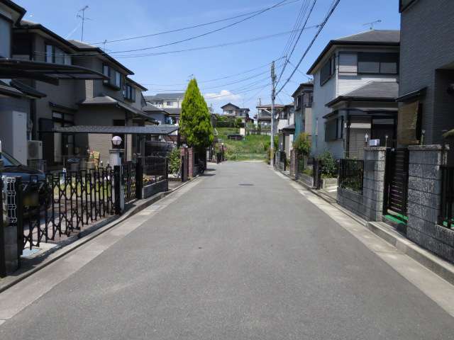 町の南部を南東方向から見た景色。敷地の広い一戸建てが多く並んでいます。