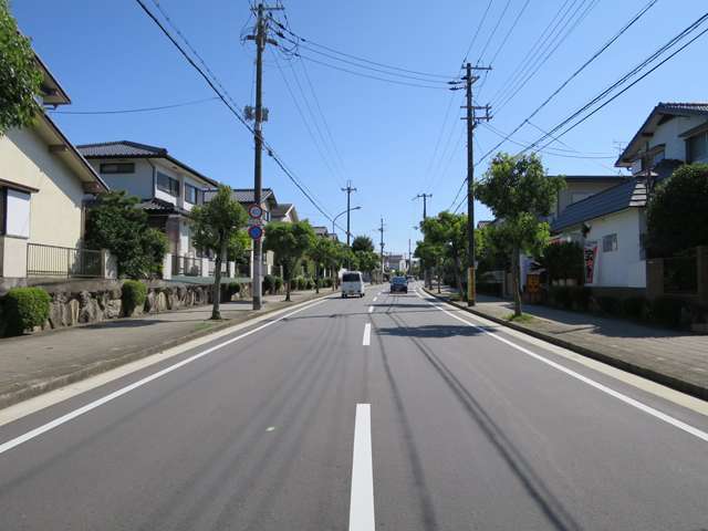 南北に走る主要道路。道幅が広く、歩道も整備されています。
