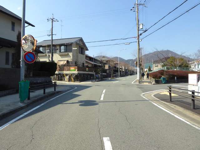 町の東部を東方向から見た景色。タウンの周囲には山林が広がり、各所から山林を見渡すことができます。