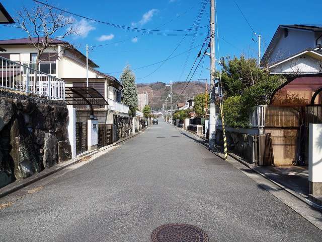 町の西部を南西方向から見た景色。奥には山林が広がっています。