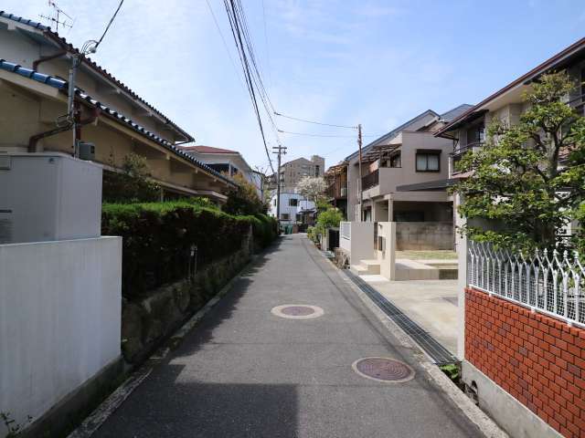 生垣のある家が多く、緑豊かな印象の街並み。