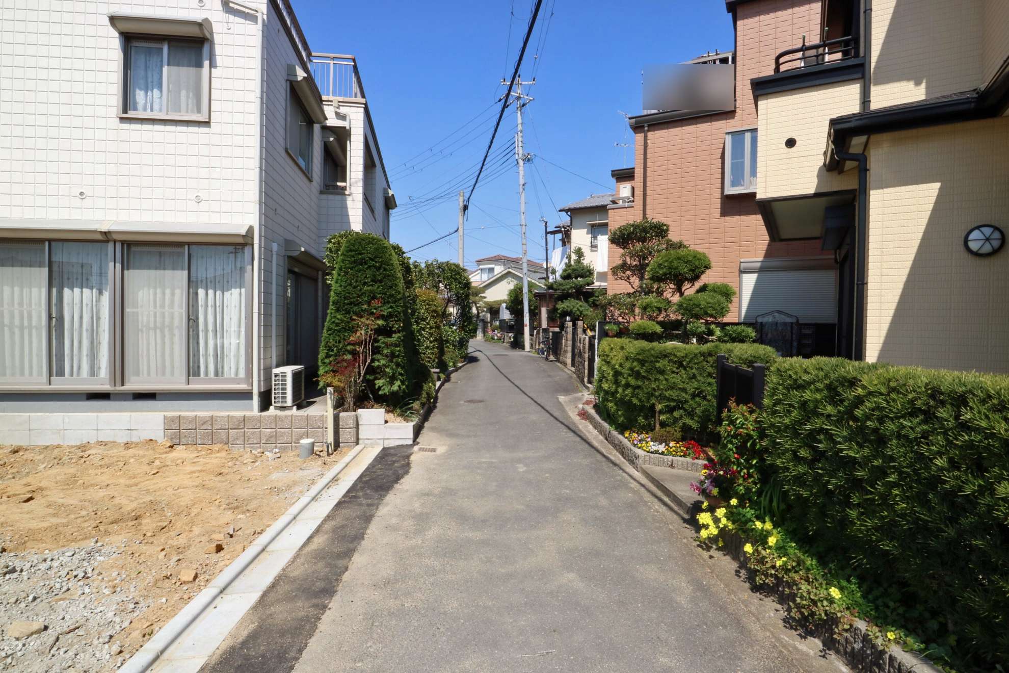 生け垣や植栽を設けた住宅が多く、緑を身近に感じます。