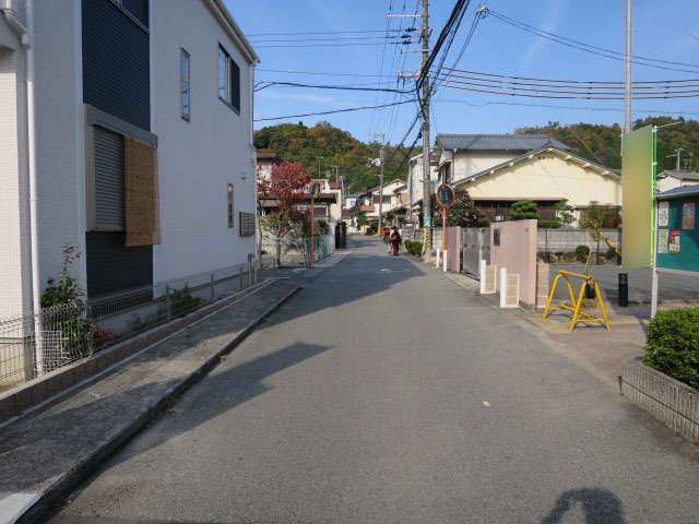 町の東部を南方向から見た景色。奥には山林が広がっています。