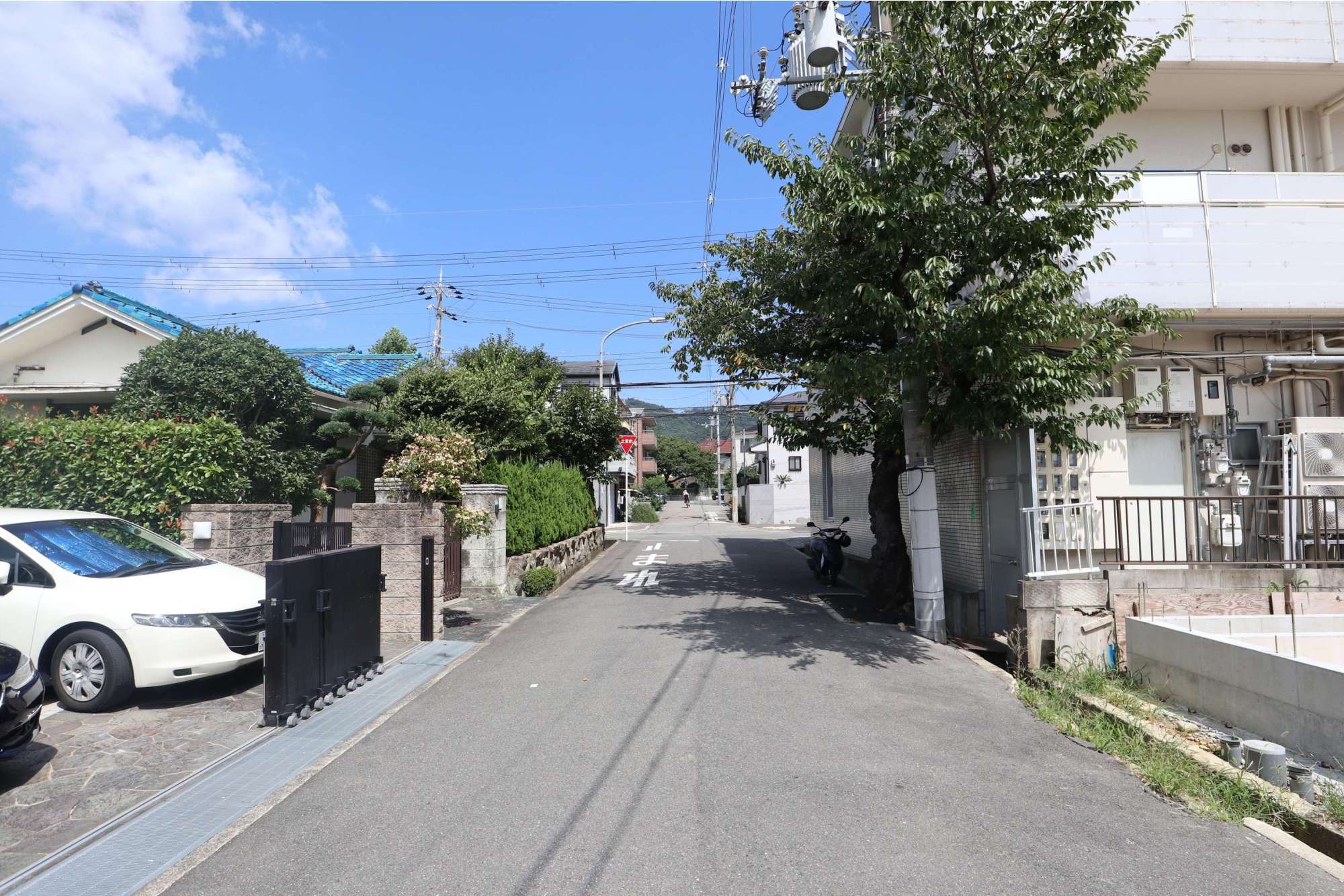 第1種低層住居専用地域が中心で、敷地の広い一戸建てが多く並んでいます。