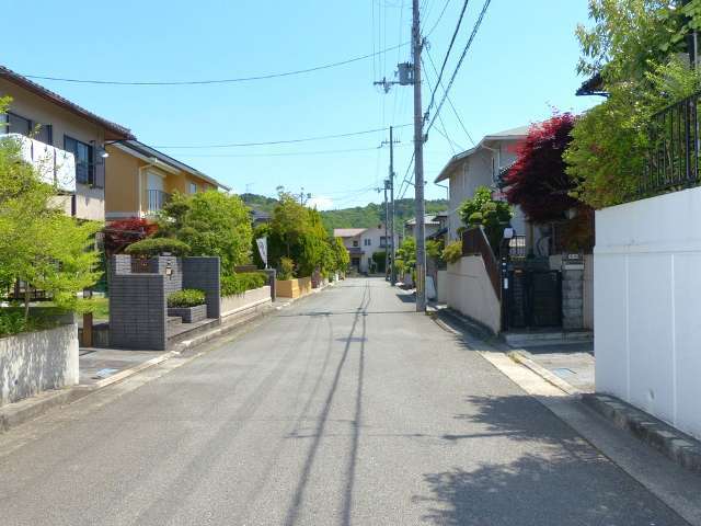 町の西部を西方向から見た景色。敷地が広く、緑が多い一戸建てが並んでいます。