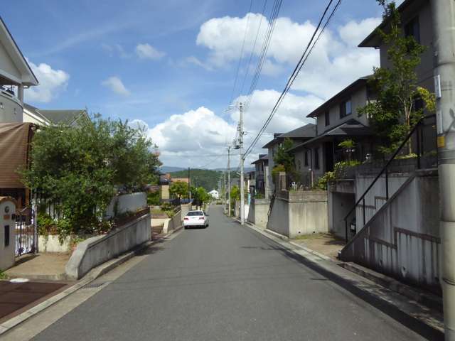 町の西部を西方向から見た景色。敷地が広く、緑豊かな一戸建てが並んでいます。