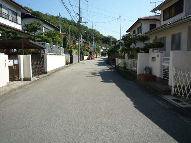 町の東部を西方向から見た景色。道幅が広く開放的な街並みになっています。