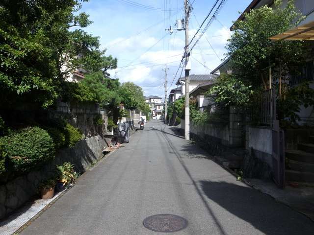 町の南部を西方向から見た景色。非常に緑豊かな街並みが続いています。