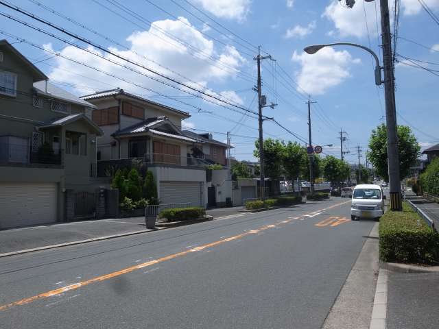 町の南端を通る主要道路。道幅が広く、両側には街路樹が整備されています。