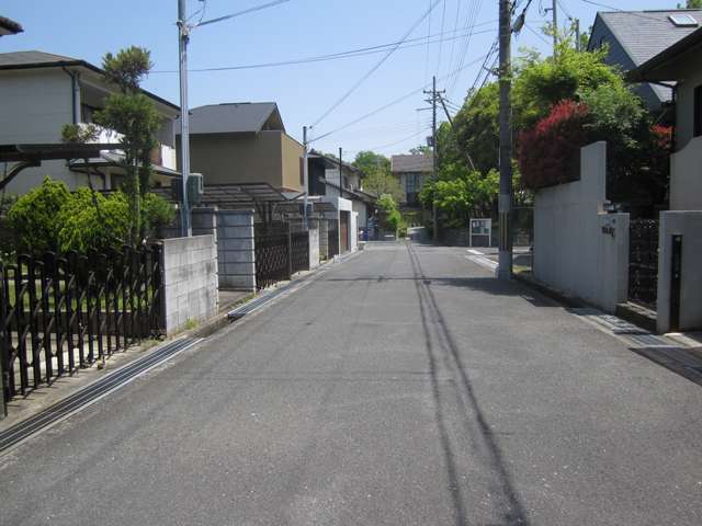 町の南部を西方向から見た景色。緑豊かな一戸建てが並んでいます。