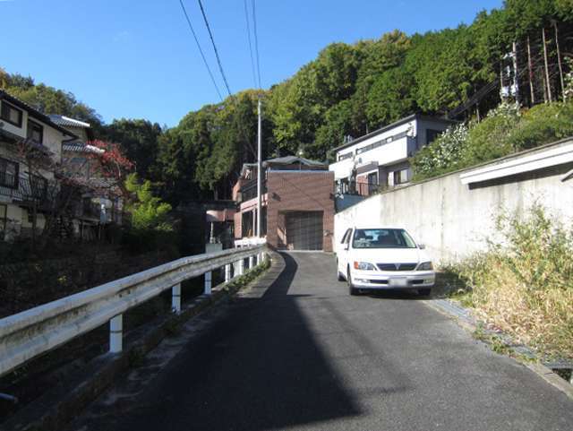 町の北部を南東方向からも見た景色。奥(北側)には山林が見えます。