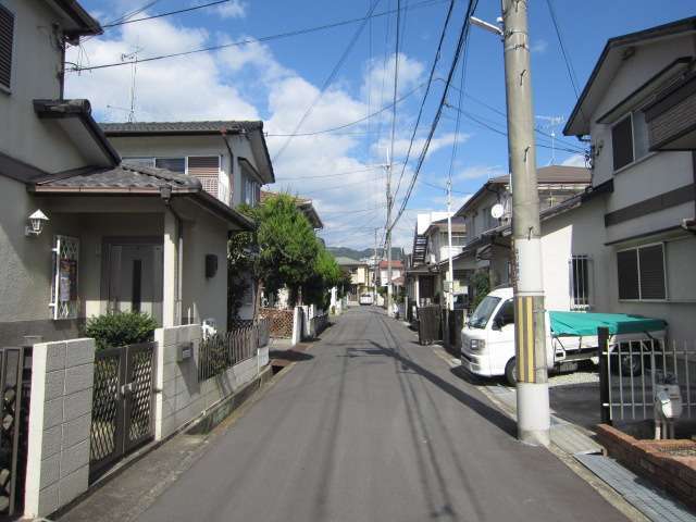 町の西部を南方向から見た景色。第1種低層地域が広いため、一戸建てが多く並んでいます。