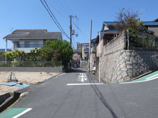 町の南部を南方向から見た景色。道幅はやや狭いです。