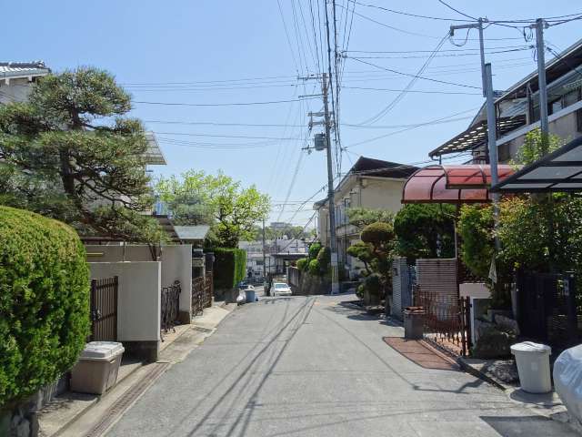 町の中央部を北西方向から見た景色。緑豊かな一戸建てが多く見られます。