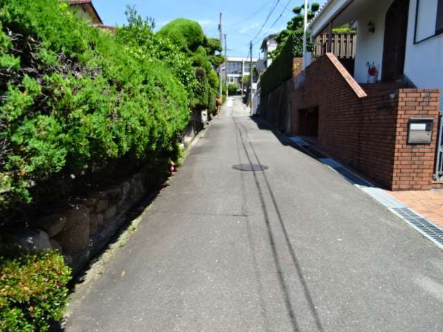 生垣や植栽のある家が並んでいます。