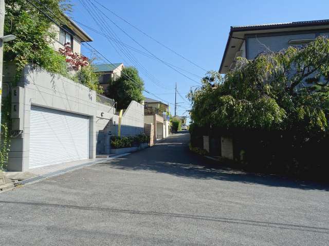 町の南東部を北西方向から見た景色。緑豊かな家屋が多いです。