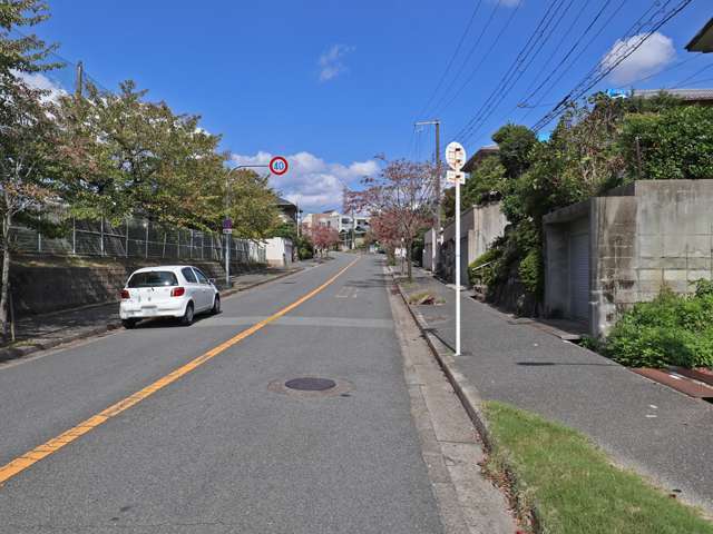 町の西部を南方向から見た景色。丘陵地が中心で、緩やかな上り坂になっています。