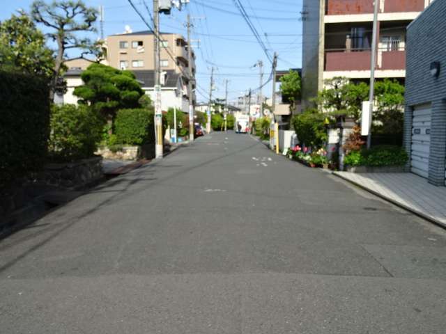 町の東部を西方向から見た景色。一戸建ての他にマンションも少し並んでいます。