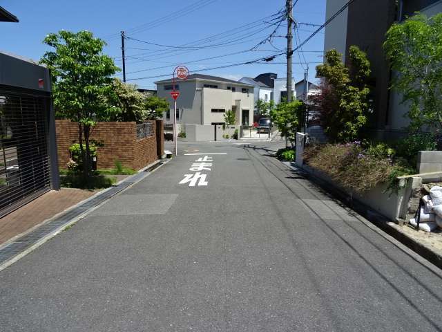 町の南部を南方向から見た景色。道幅が広く直線的であるため、車の通行がしやすいです。