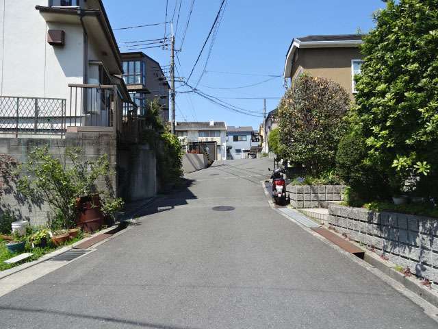 町の西部を南東方向から見た景色。一戸建てが中心に並んでいます。