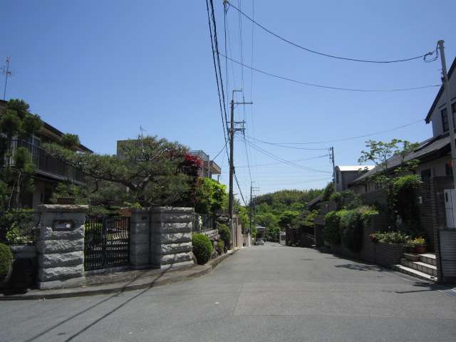 町の南部を北西方向から見た景色。緑豊かな街並みが広がっています。