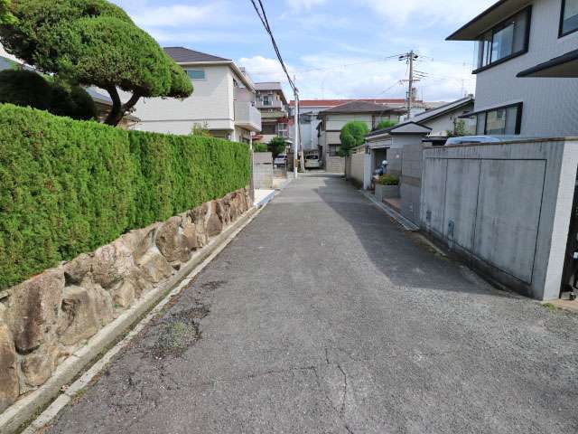 町の南部を西方向から見た景色。戦前に開発された住宅地が広がり、一戸建てが中心に並んでいます。