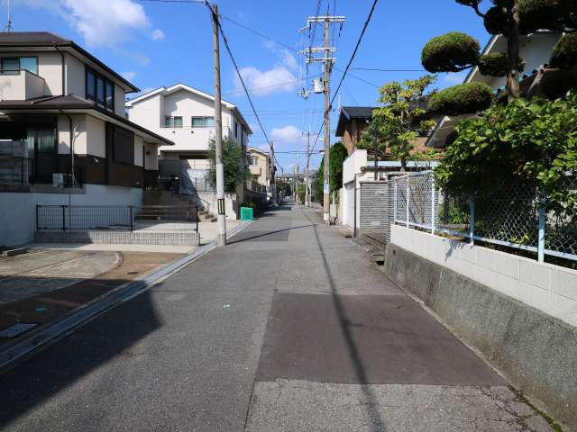 町の南部を南東方向から見た景色。町の大半が低層系の住居地域で、一戸建てが多く並んでいます。
