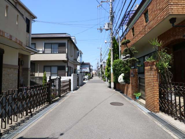 町の西部を南東方向から見た景色。一戸建てが中心に多く並んでいます。