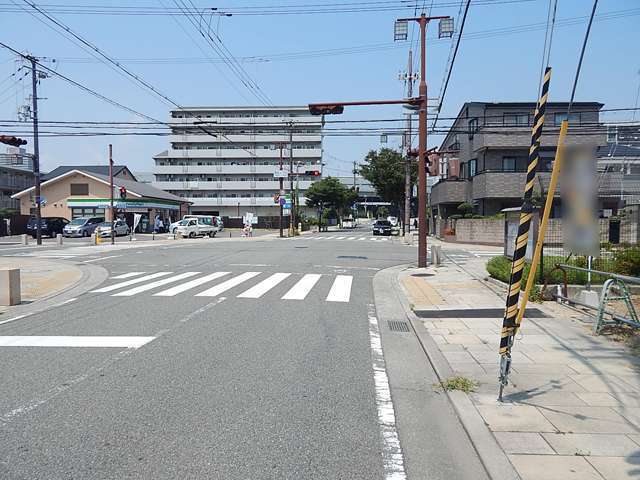 一戸建ての他に、店舗や事務所などが混在しており、道幅が広く区画の整った街並み。