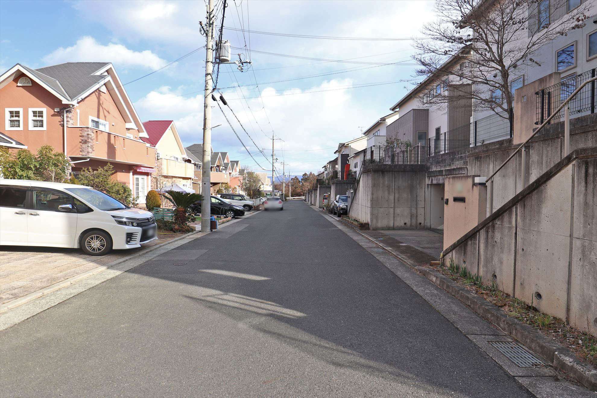 敷地の広い一戸建てが多く並んでいます。