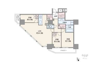 リバーガーデンタワー上町台筆ヶ崎11800万円：間取り図